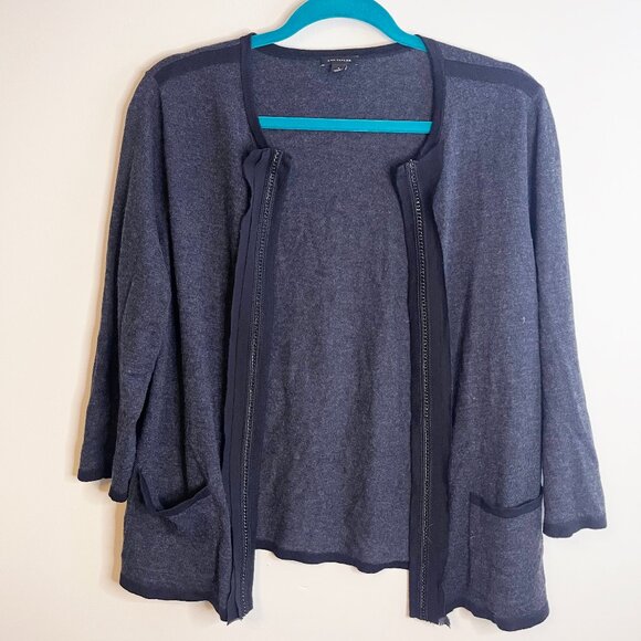 Women’s Ann Taylor Loft Gray Open Cotton Cardigan Sweater 3/4 Sleeve Size Large - Picture 1 of 5
